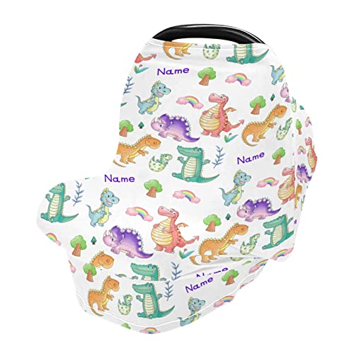 Personalized Baby Name Dinosaur Car Seat Covers - Soft Stretchy Infant Car Canopy & Nursing Cover for Newborns & Moms | Perfect for Travel, Shopping & Outdoor Protection