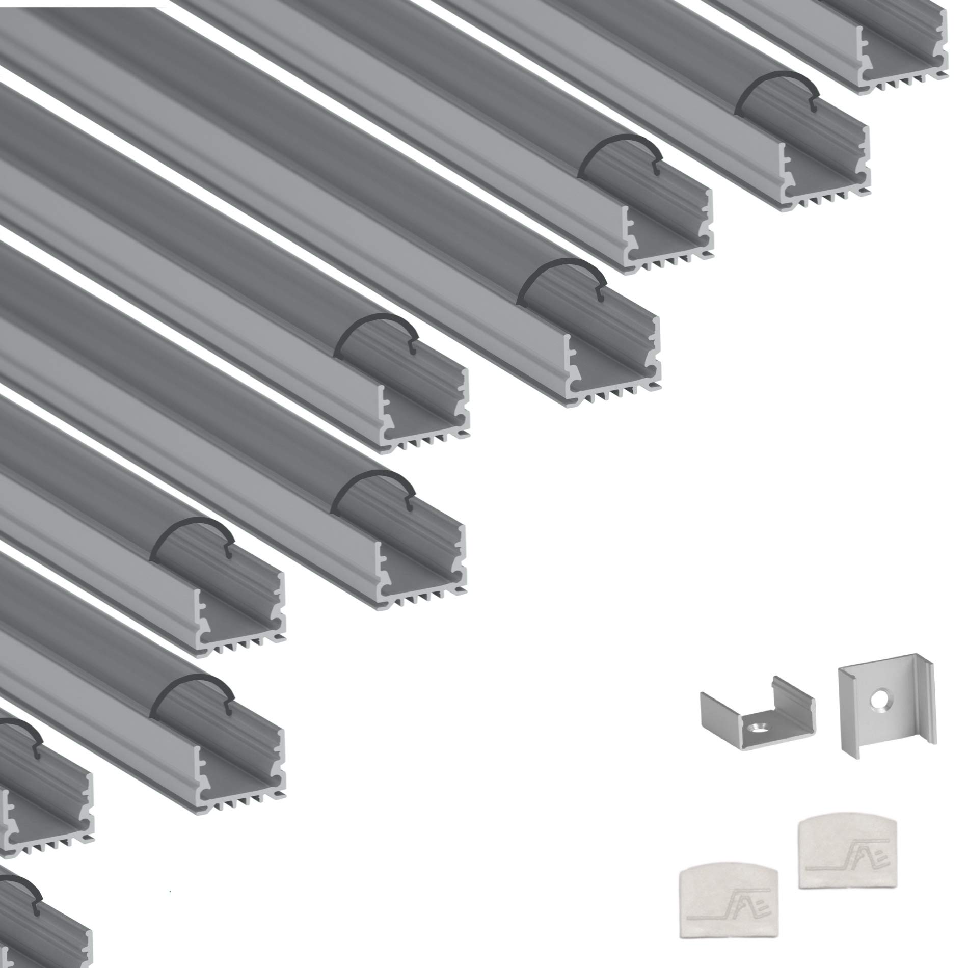 20-Pack 8ft (2.4Meter) LED Aluminum Channels with Clear Arc Diffuser - 961 Series LED Profile Extrusion for 16mm/0.63