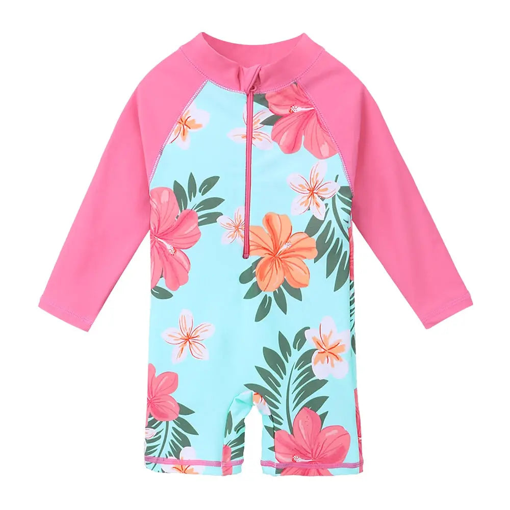 Baby Girl Long Sleeve Swimsuit UPF 50+ Sun Protection - Cute Rash Guard Swimwear for Toddlers 0-6 Years - Perfect for Beach, Pool & Summer Water Activities
