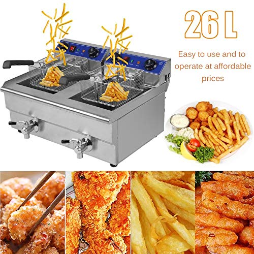 26L 3.3KW Commercial Electric Deep Fryer with Dual Basket - Digital Timer & Temperature Control for Chicken, Shrimp, French Fries - Perfect for Restaurants, Food Trucks & Home Kitchens