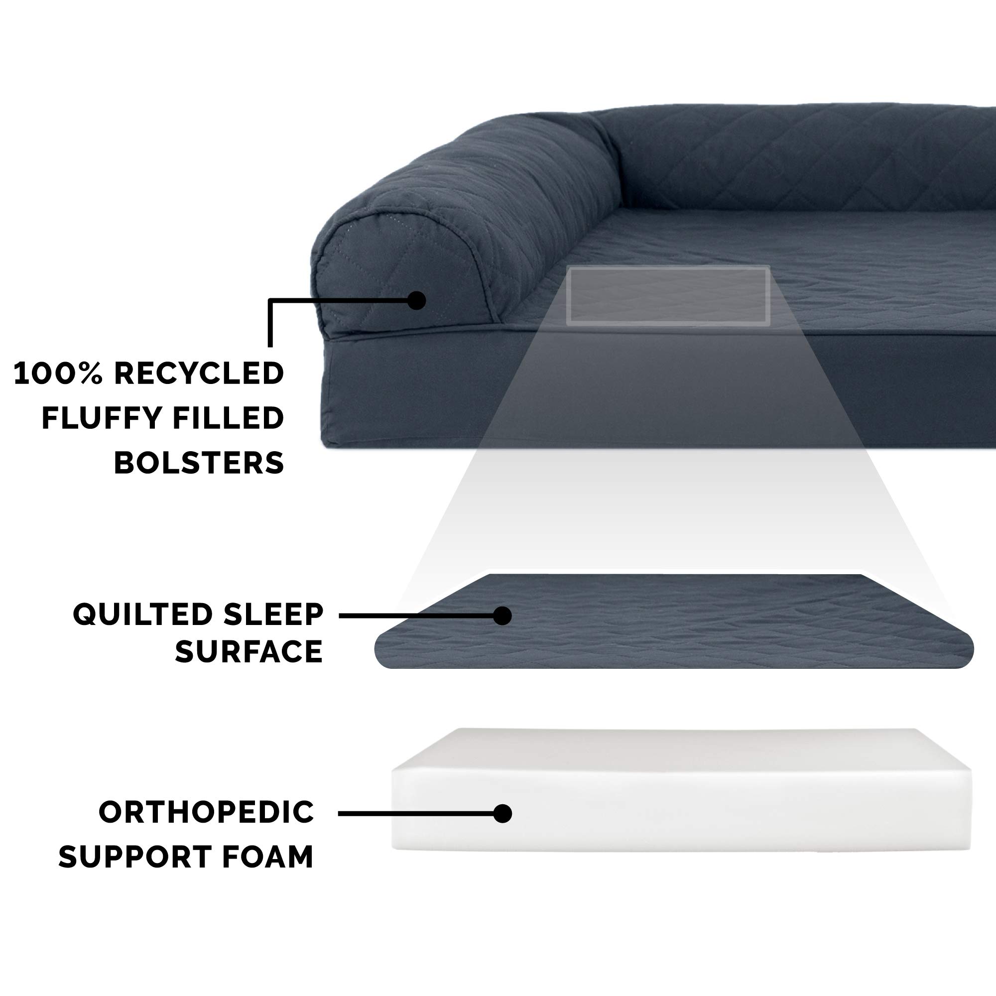 Furhaven Orthopedic Dog Bed for Large Dogs up to 125 lbs - Removable Bolsters & Washable Cover - Quilted Sofa Style Pet Bed - Iron Gray Jumbo Plus/XXL - Perfect for Arthritis, Joint Pain Relief & Comfortable Sleeping in Living Room or Bedroom