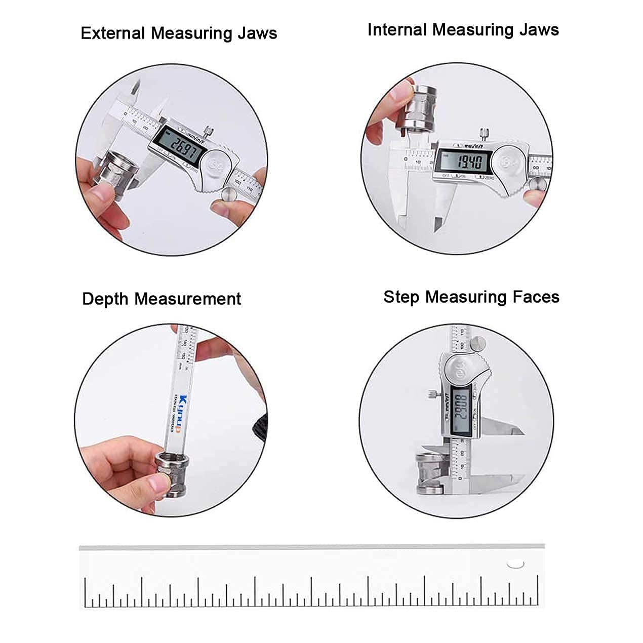 Kynup Digital Caliper - IP54 Waterproof Stainless Steel Electronic Caliper Measuring Tool with Large LCD Screen | Inch/Metric/Fraction Conversion | Perfect for DIY, Woodworking, Metalworking & Engineering Projects
