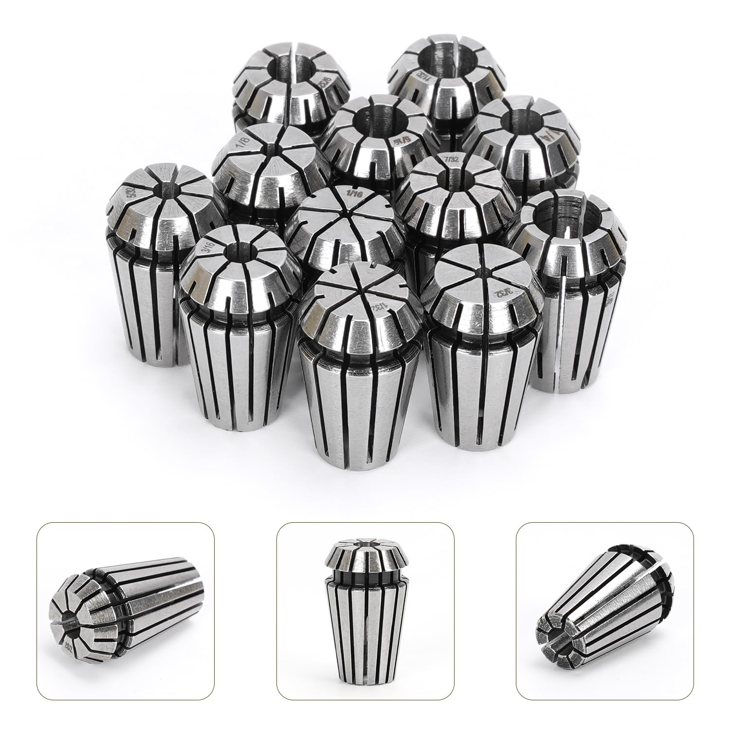 12pcs ER16 Spring Collet Set for CNC Engraving, Milling & Lathe Machines - Precision Tool Workholding for Metal & Woodworking - Ideal for DIY Projects & Professional Workshops
