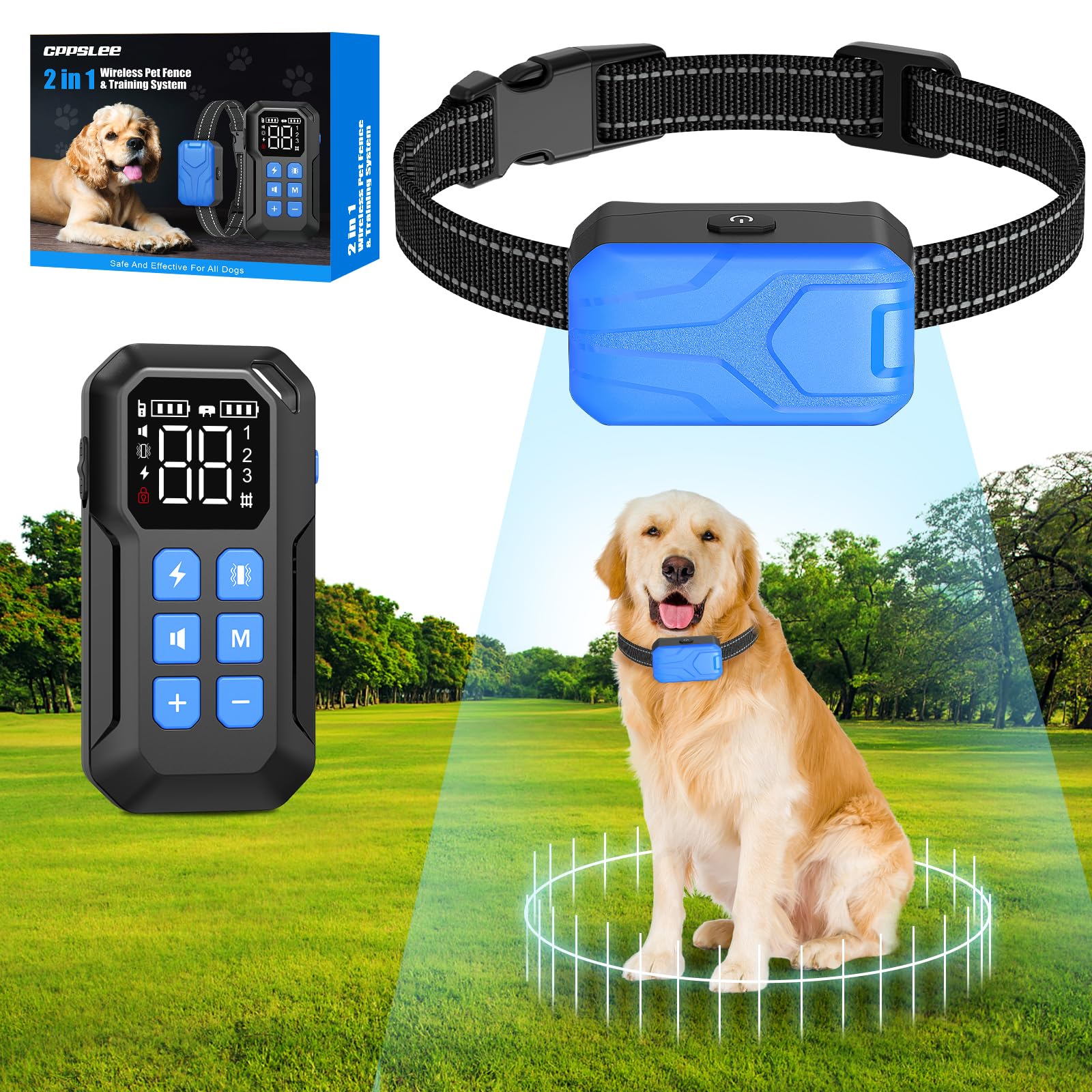 CPPSLEE Wireless Dog Fence System - 2-in-1 Electric Pet Containment with Waterproof Training Collar | Safe & Adjustable for Small to Large Dogs | Perfect for Backyard, Garden & Outdoor Use
