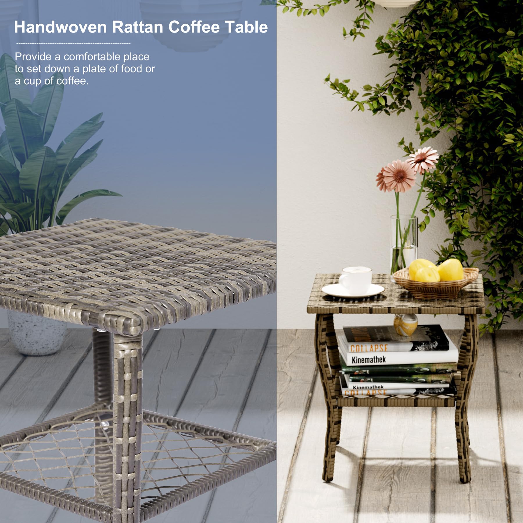 3-Piece Patio Conversation Set with Outdoor Rocking Chair & Wicker Bistro Table - Beige Porch Furniture for Deck, Garden, Poolside Relaxation | Perfect for Backyard Lounging, Outdoor Entertaining & Sunset Chats