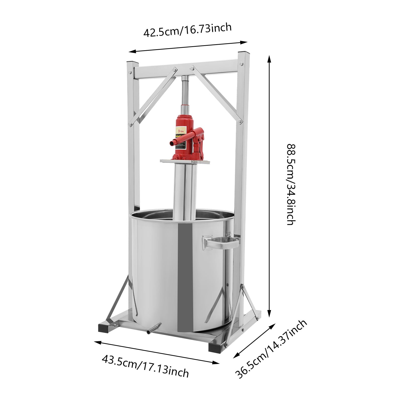 36L Hydraulic Fruit Wine Press for Apple, Carrot, Orange, Berry & Vegetables - Stainless Steel Juice Extractor for Homemade Wine, Cider, Cheese, Tinctures & Herbal Extracts - Perfect for Home Brewing, Farm Use & DIY Juice Making