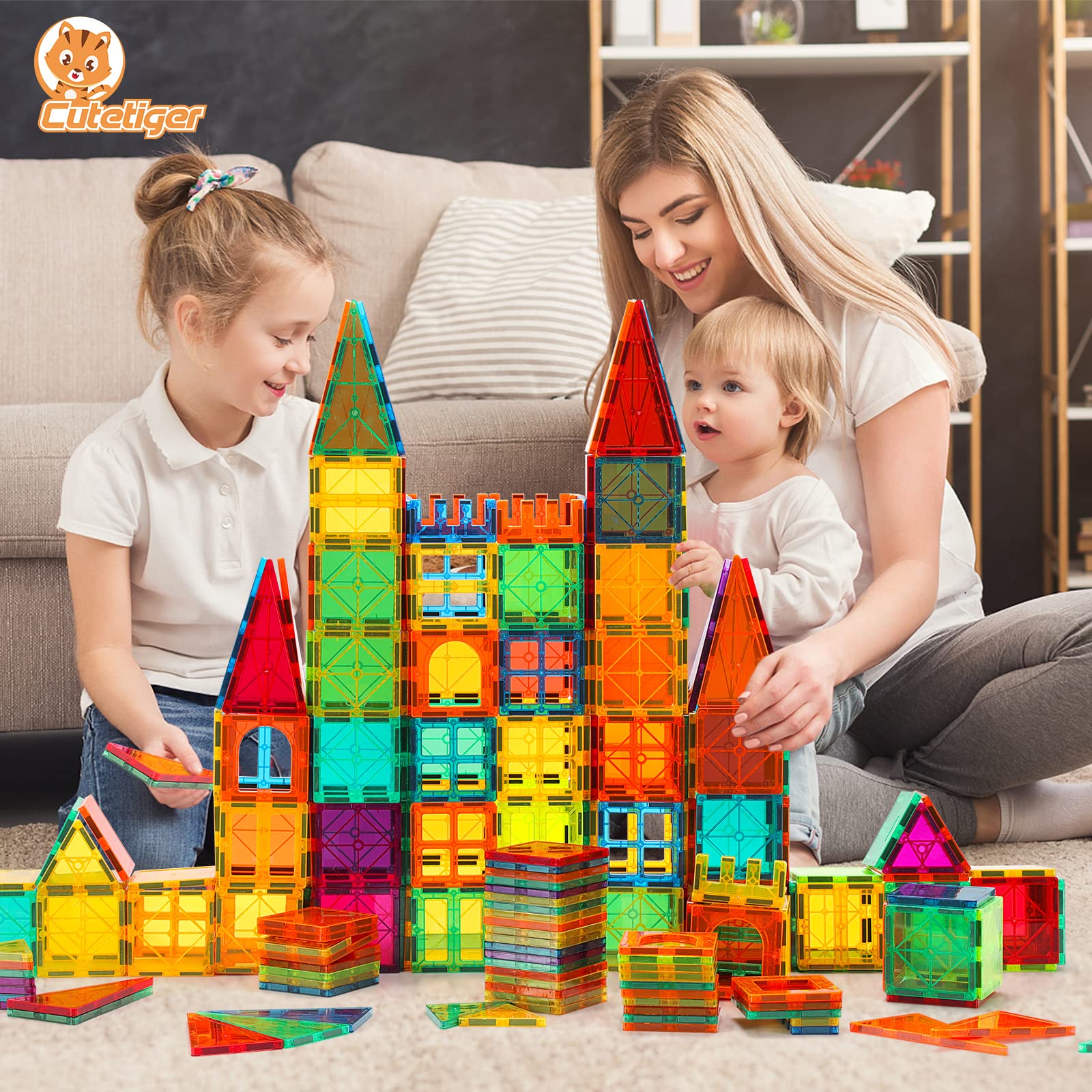 100PCS Magnetic Tiles Building Blocks - STEM Educational Toys for Kids | Creative Construction Play Set for Boys & Girls | Perfect for Classroom, Birthday Gifts & Indoor Family Activities