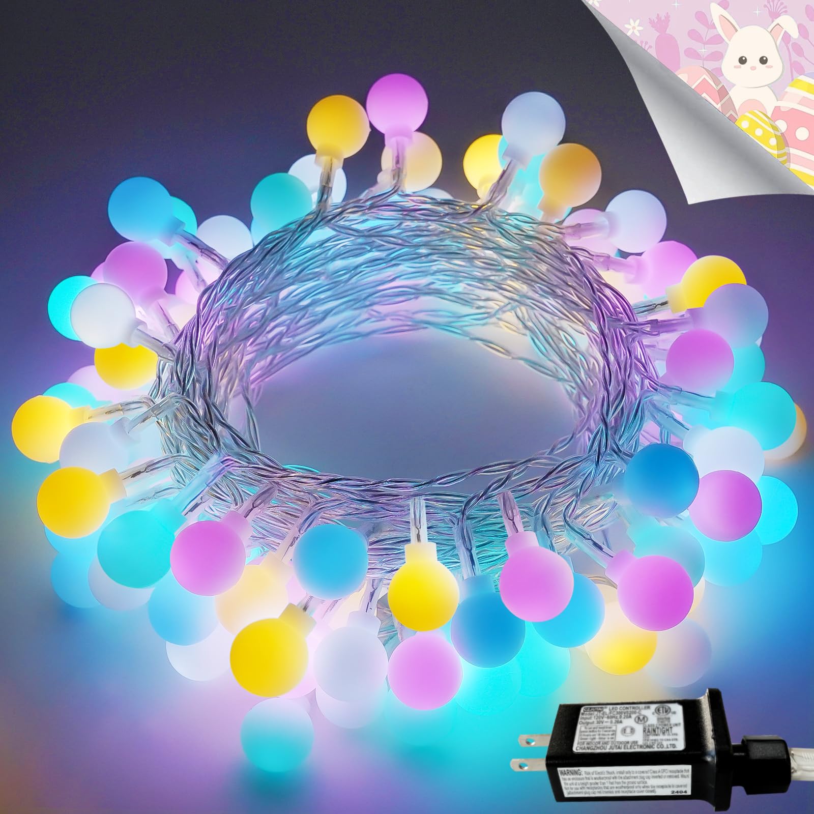 100LED Easter String Lights - 33ft Pastel Multicolor Globe Fairy Lights with Timer & 8 Modes | Waterproof Indoor/Outdoor Decor for Easter, Bedroom, Garden, Party | Perfect for Holiday Decorations, Home Lighting, and Special Events