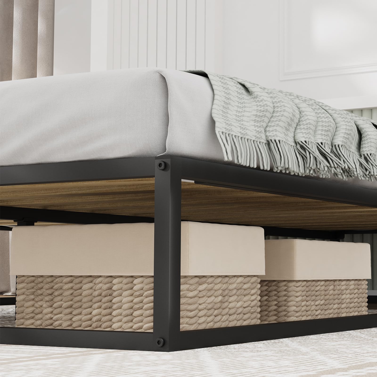 Novilla Queen Size Metal Platform Bed Frame with Wood Slats - Sturdy & Durable Steel Frame, No Box Spring Needed - Easy Assembly in Dark Black - Perfect for Modern Bedrooms & Guest Rooms