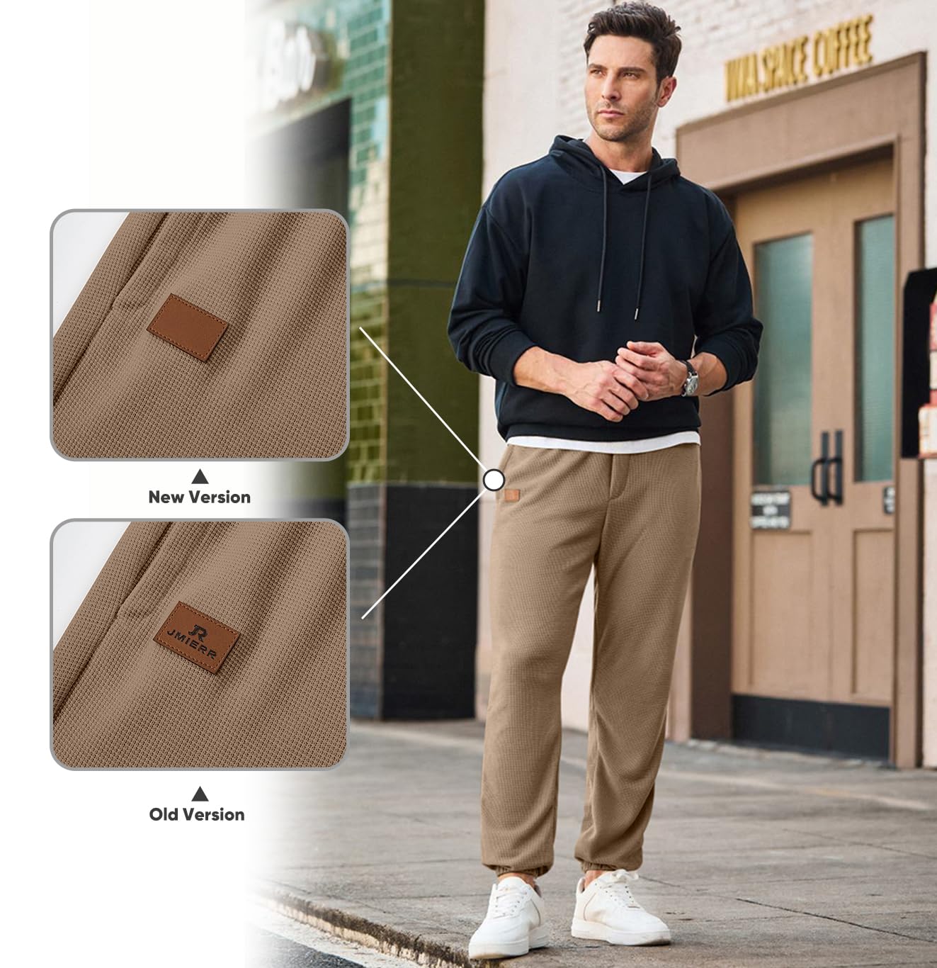 JMIERR Men's Waffle Knit Sweatpants - Stretch Waist Drawstring Joggers with Pockets | Tapered Casual Gym Pants for Workout & Lounge Wear