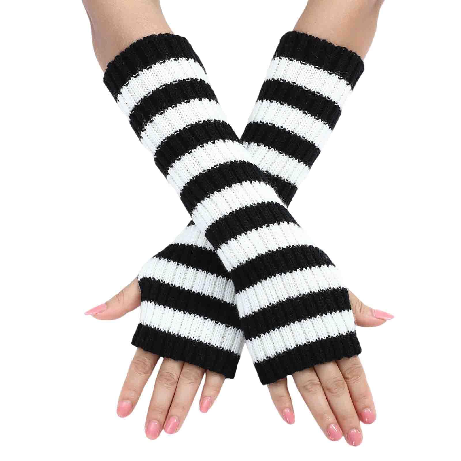 BXCNCKD Grunge Gloves - Fairy Grunge Crochet Arm Warmers with Zebra Stripes | Aesthetic Goblincore Accessories for Alternative Fashion & Gothic Outfits