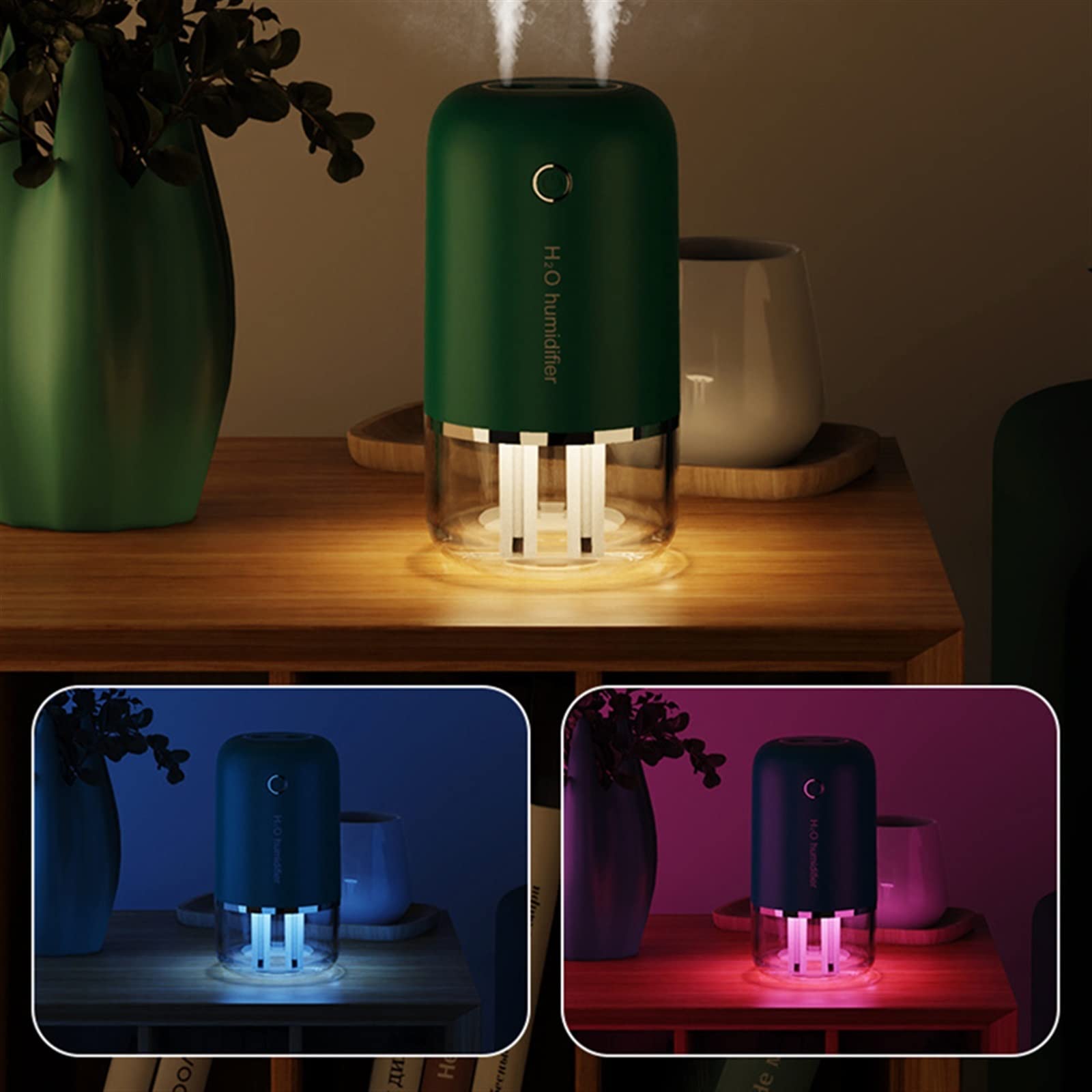 400ML Wireless Double Nozzle Air Humidifier & Essential Oil Diffuser with Night Light - 1200mAh Rechargeable for Home, Office, Car - Perfect for Aromatherapy, Dry Air Relief & Relaxation