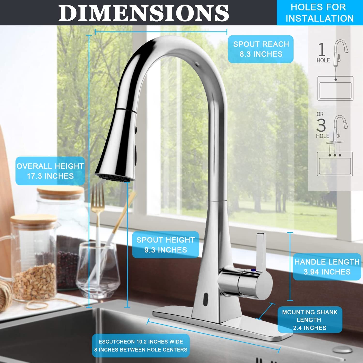 ANBSR Touchless Kitchen Faucet with Motion Sensor - High Arc Pull Down Sprayer, Single Handle Design for 1 or 3 Hole Installation, Polished Chrome Finish - Perfect for Modern Kitchens, Dishwashing, and Hands-Free Cooking