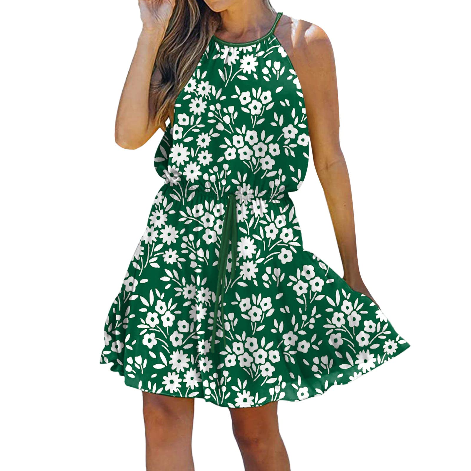 ETHKIA Women's Sexy Summer Dresses 2023 - Sleeveless Floral Print Casual Sundress, Elegant Party Swing Long Dress for Beach, Vacation & Evening Out