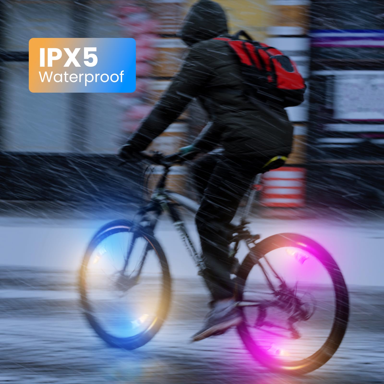 4 Pack LED Bike Wheel Lights - Ultra Bright Bicycle Spoke Lights with 8 Modes, IPX5 Waterproof, Multi-Color Cycling Lights (2 Yellow/Blue + 2 Yellow/Pink) - Includes Batteries for Night Riding Safety & Fun Outdoor Cycling Accessories