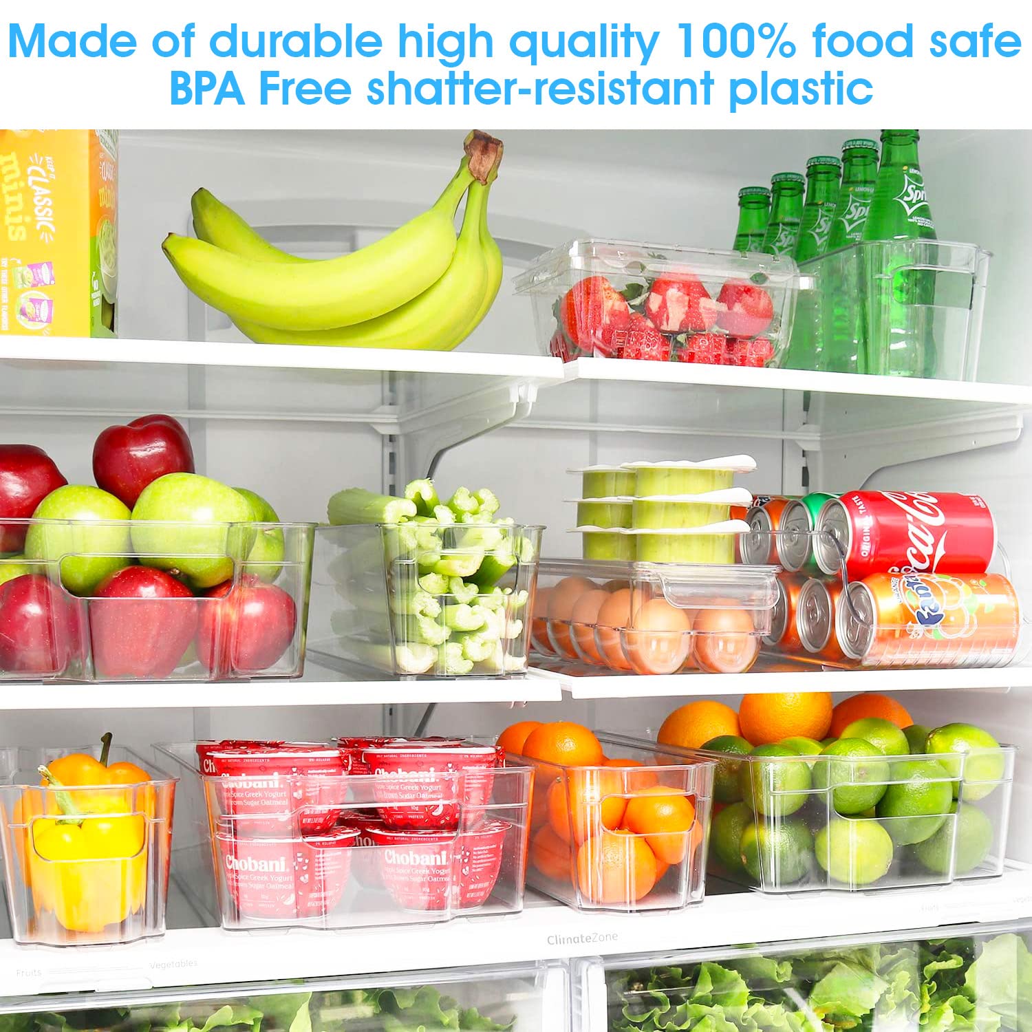 4-Pack Clear Refrigerator Organizer Bins with Handles - Stackable Storage Bins for Fridge, Freezer, Pantry & Cabinet Organization - Perfect for Kitchen, Bathroom & Home Storage Solutions