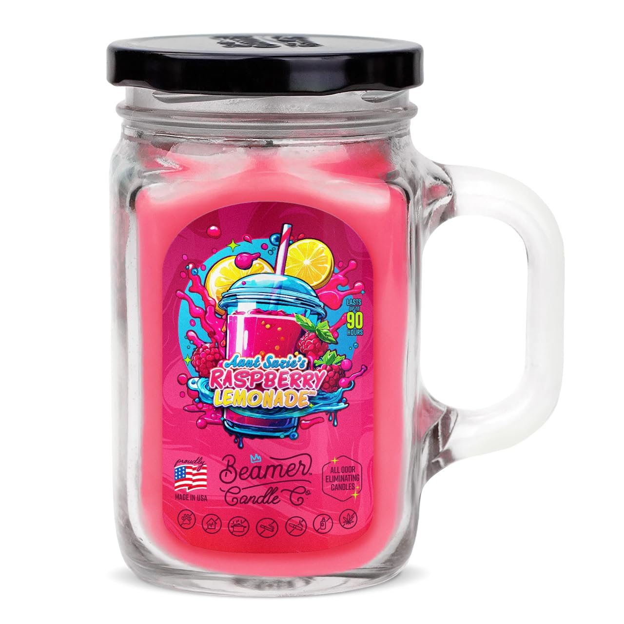 Aunt Suzie's Raspberry Lemonade Scented Candle - 12oz Large Mason Jar Candle by Beamer Candle Co. | Fresh & Fruity Home Fragrance for Living Room, Bedroom & Bathroom Decor