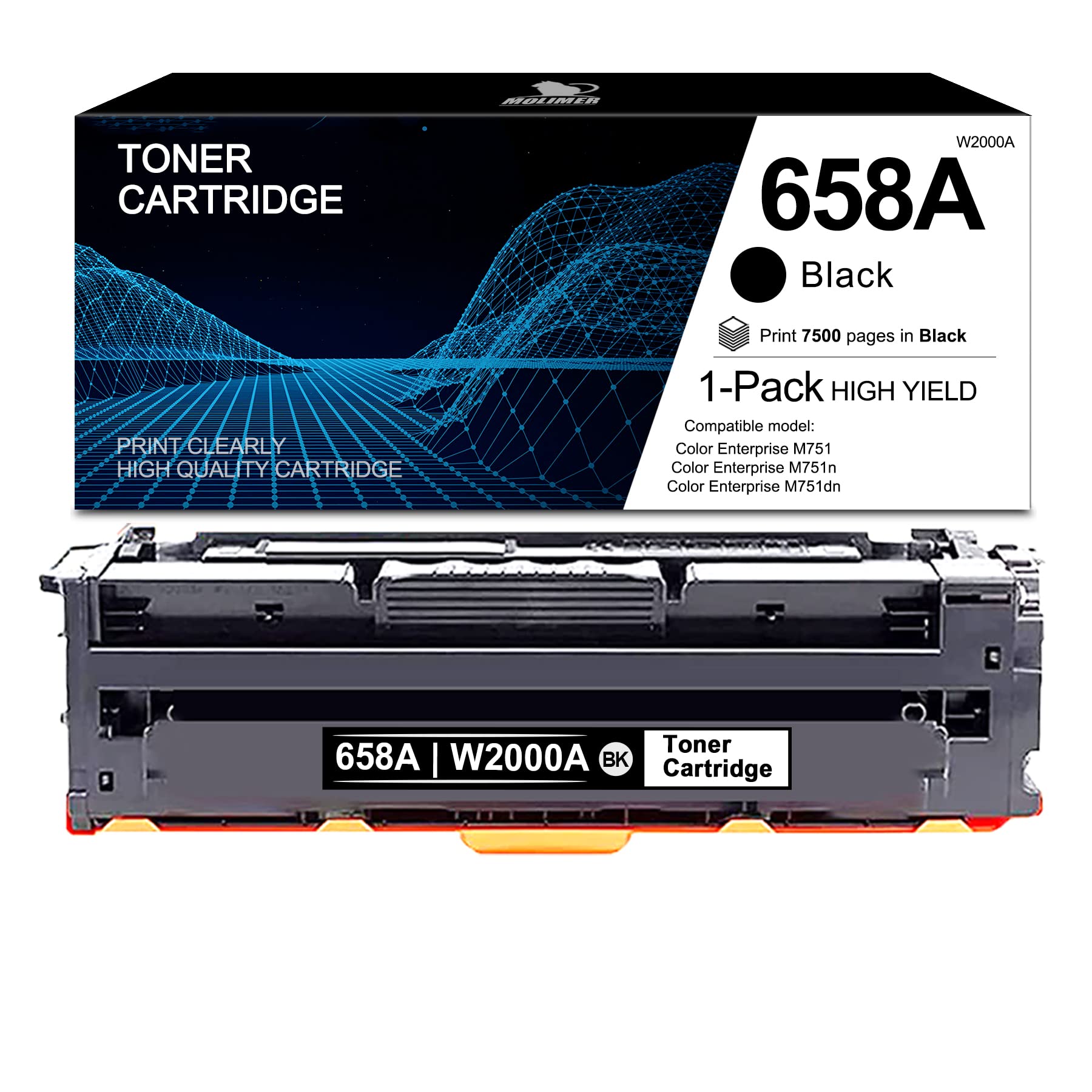 MOLIMER 1 Pack 658A | W2000A Black High-Yield Compatible Toner Cartridge Replacement for HP Color Enterprise M751 M751n M751dn Printers - 7,500 Page Yield - Perfect for Office & High-Volume Printing Needs