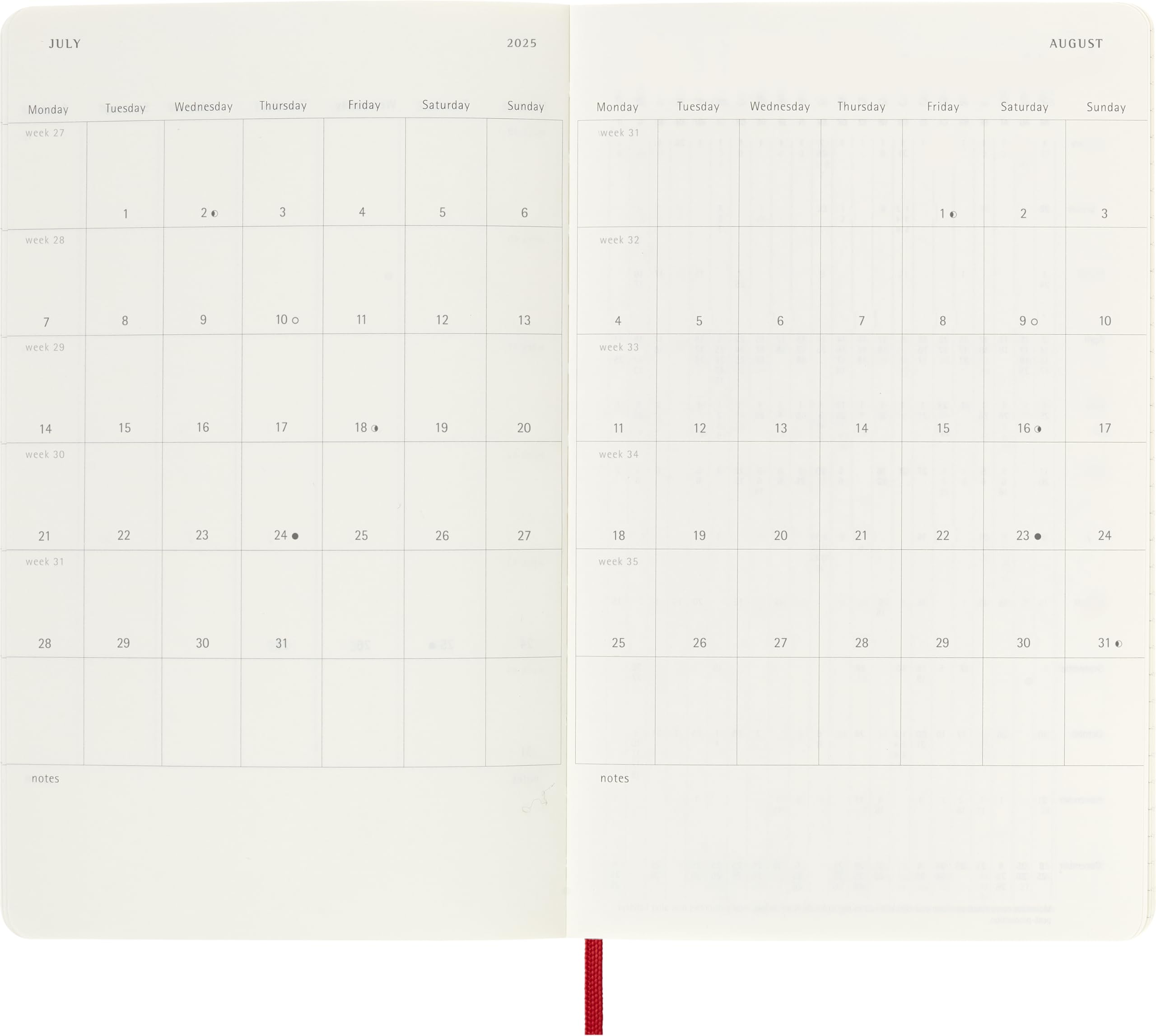 Moleskine 2024-2025 Weekly Planner - 18 Month Calendar with Notes Section, Soft Cover & Elastic Closure, Large 13x21cm Scarlet Red - Perfect for Work, School & Personal Organization