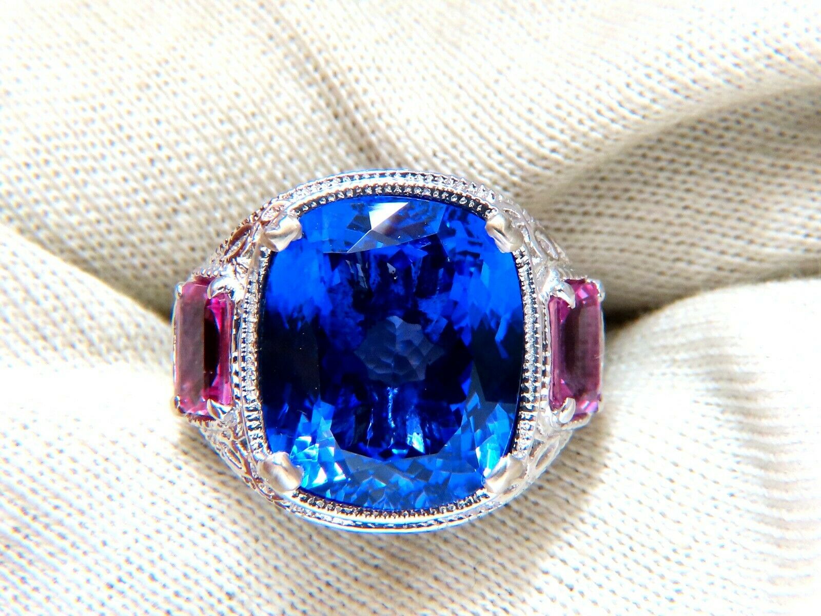 GIA Certified 13.01 Carat Natural Blue Tanzanite Diamond Ring with 14K Gold & Pink Sapphires | Elegant Engagement, Anniversary & Special Occasion Jewelry Gift