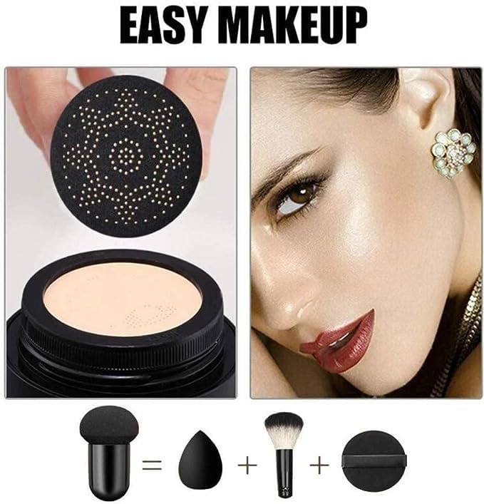LANELLIE Air Cushion BB Cream - Full Coverage Waterproof Foundation with Concealer for Acne, Pimples & Dark Spots | Mushroom Sponge Applicator | Perfect for Daily Makeup & On-The-Go Touch Ups