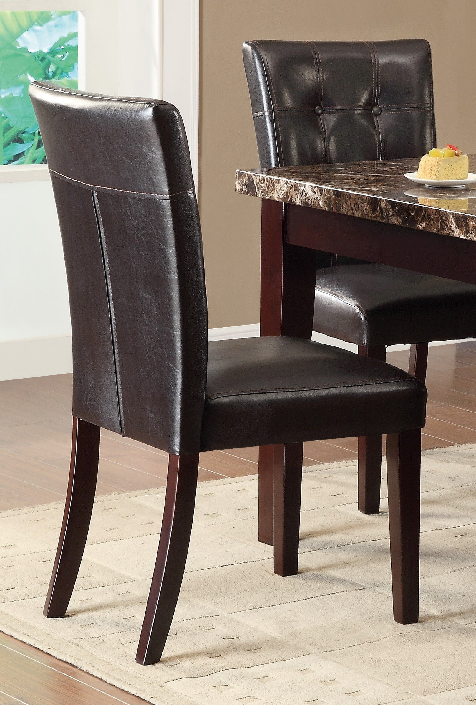 2pc Button Tufted Side Chairs Set - Solid Wood Frame with Espresso Finish - Perfect for Dining Room, Kitchen Nook, or Home Office Seating