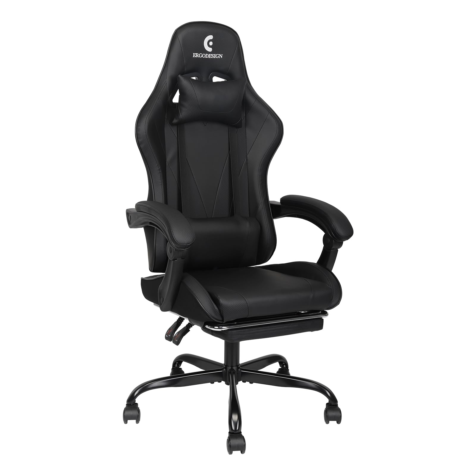 Ergonomic Gaming Chair with Adjustable Linkage Armrest & Footrest - High Back Computer Chair for PC & Console Gamers - Black - Perfect for Esports, Streaming & Office Work