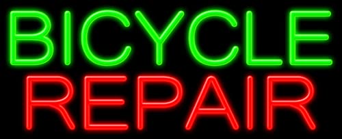 Bicycle Repair Glass Neon Sign #11361 - Handcrafted in USA | Vintage Bike Shop Decor, Bar & Garage Wall Art