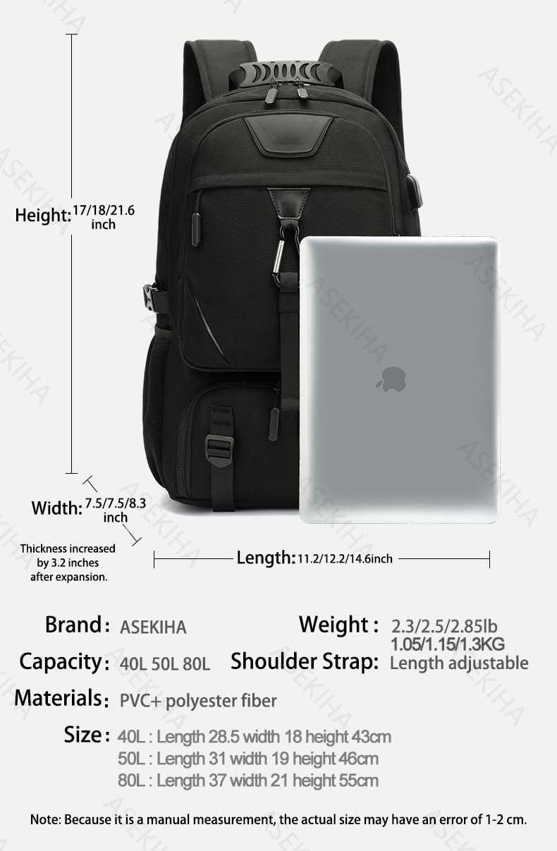 Women's 40L Large Backpack with Shoe Compartment, USB Charging Port, 14-Inch Laptop Compartment - Perfect for Work, School, Sports, Camping, Hiking, and Travel - Black