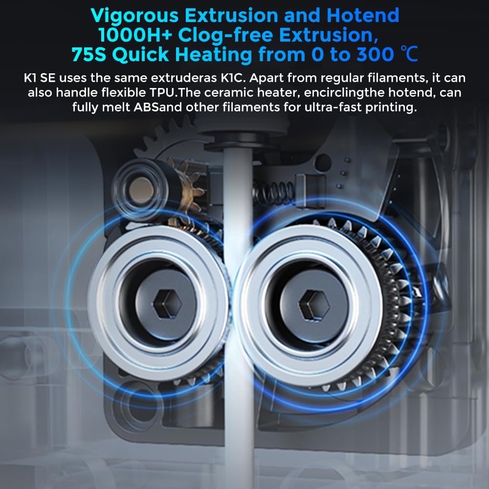 Creality K1 SE 3D Printer - 600mm/s High-Speed CoreXY with Auto Leveling & Z-Offset | 300℃ Dual-Gear Direct Extruder | Full Metal Die-Cast Frame | 8.66x8.66x9.84in Build Volume | Perfect for Rapid Prototyping, DIY Projects & Home Manufacturing