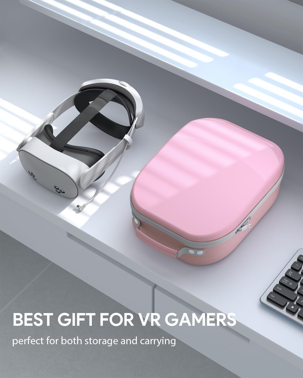 Aubika Hard Travel Carrying Case for Meta Quest 3S, Quest 3, Oculus Quest 2, Pico 4, Quest Pro & Vision Pro VR Headsets - Compatible with Elite & Battery Head Straps - Protective Pink Storage Case for Travel, Gaming & Home Use