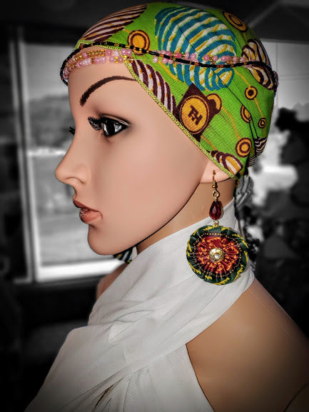 Stylish African Print Green Earrings DPJ2689 - Handmade Boho Dangle Earrings for Women, Perfect for Parties, Weddings & Everyday Fashion
