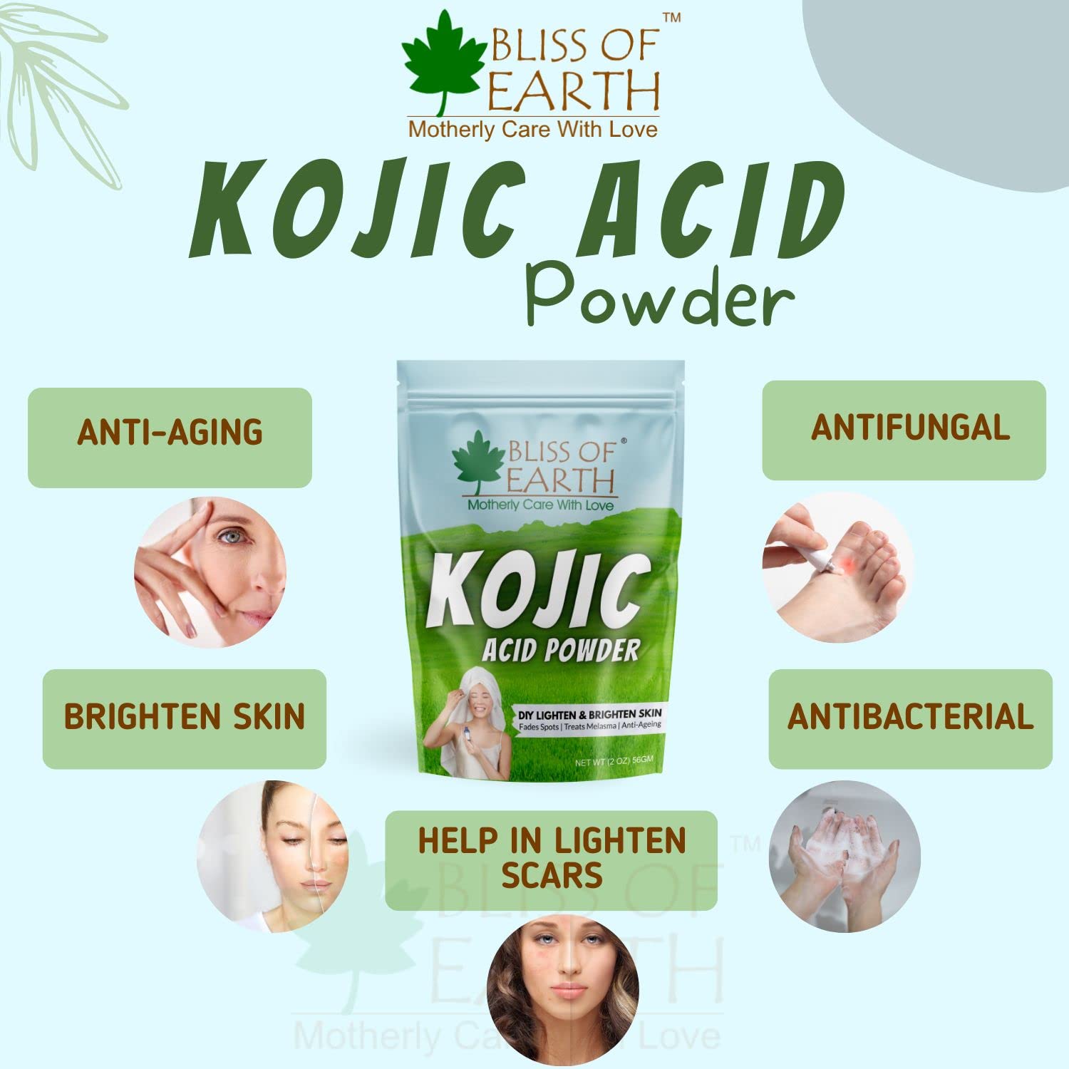 Bliss of Earth Korean Kojic Acid Dipalmitate Powder 56g - Skin Brightening, Soap Making & DIY Cosmetics - Natural Skin Whitening Solution for Even Tone & Dark Spot Reduction | Perfect for Homemade Soaps, Lotions & Skincare Products
