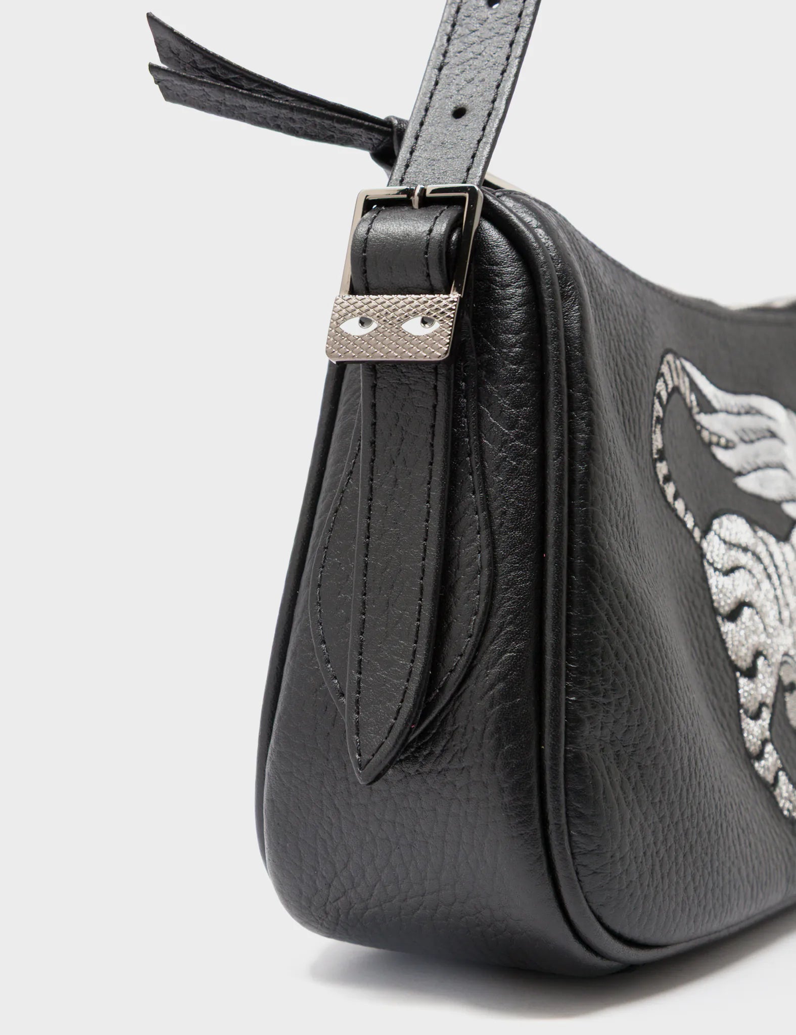 Lucas Hobo Mini Black Handbag with Winged Tiger Embroidery - Stylish Crossbody Purse for Women, Perfect for Daily Use, Travel & Night Out