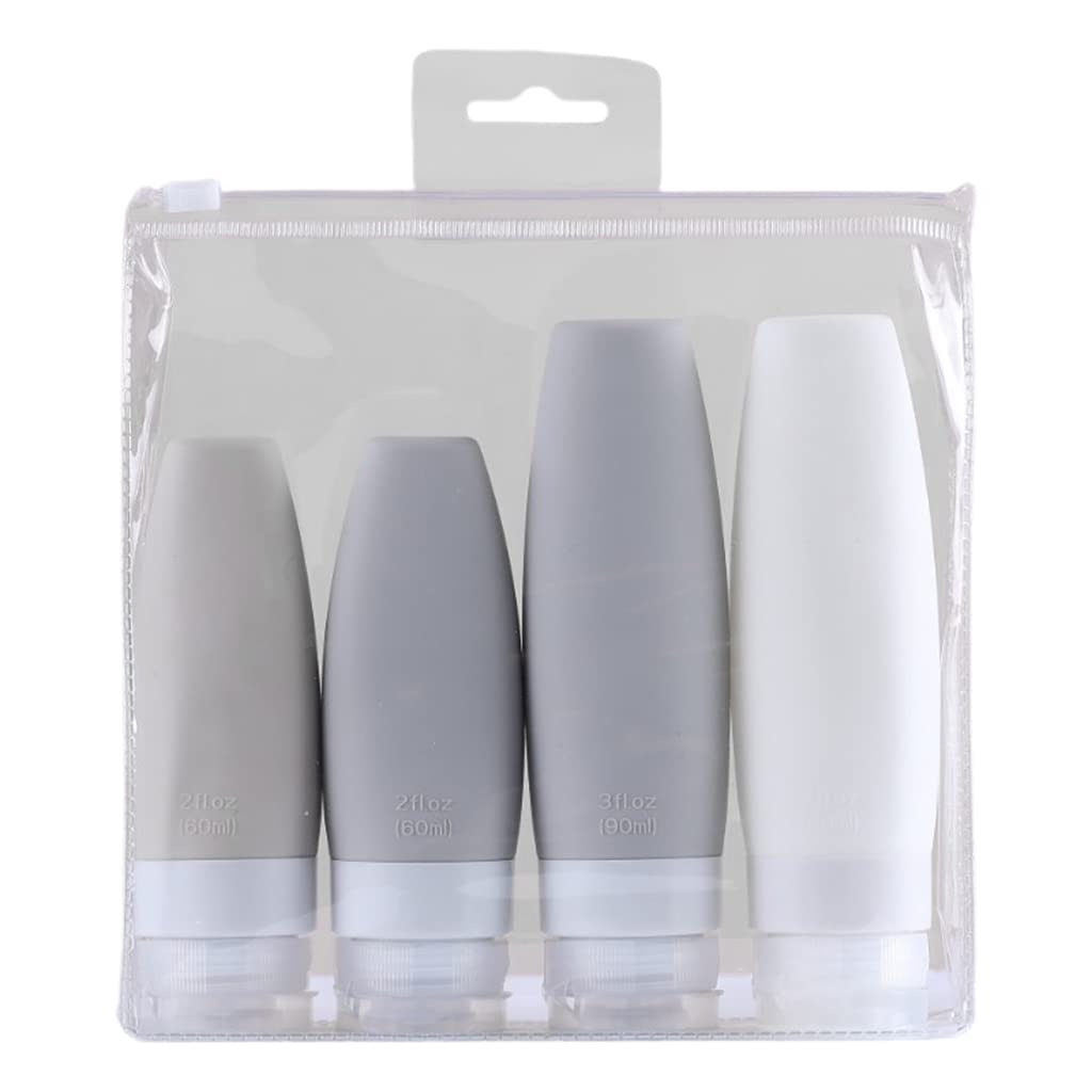 XISAOK Leak Proof Travel Bottles Set - 4 Pack TSA Approved Silicone Toiletry Containers for Shampoo, Lotion & Soap | Portable Quart Size Clear Bag for Airplane Travel | Perfect for Vacation, Gym & Camping Trips