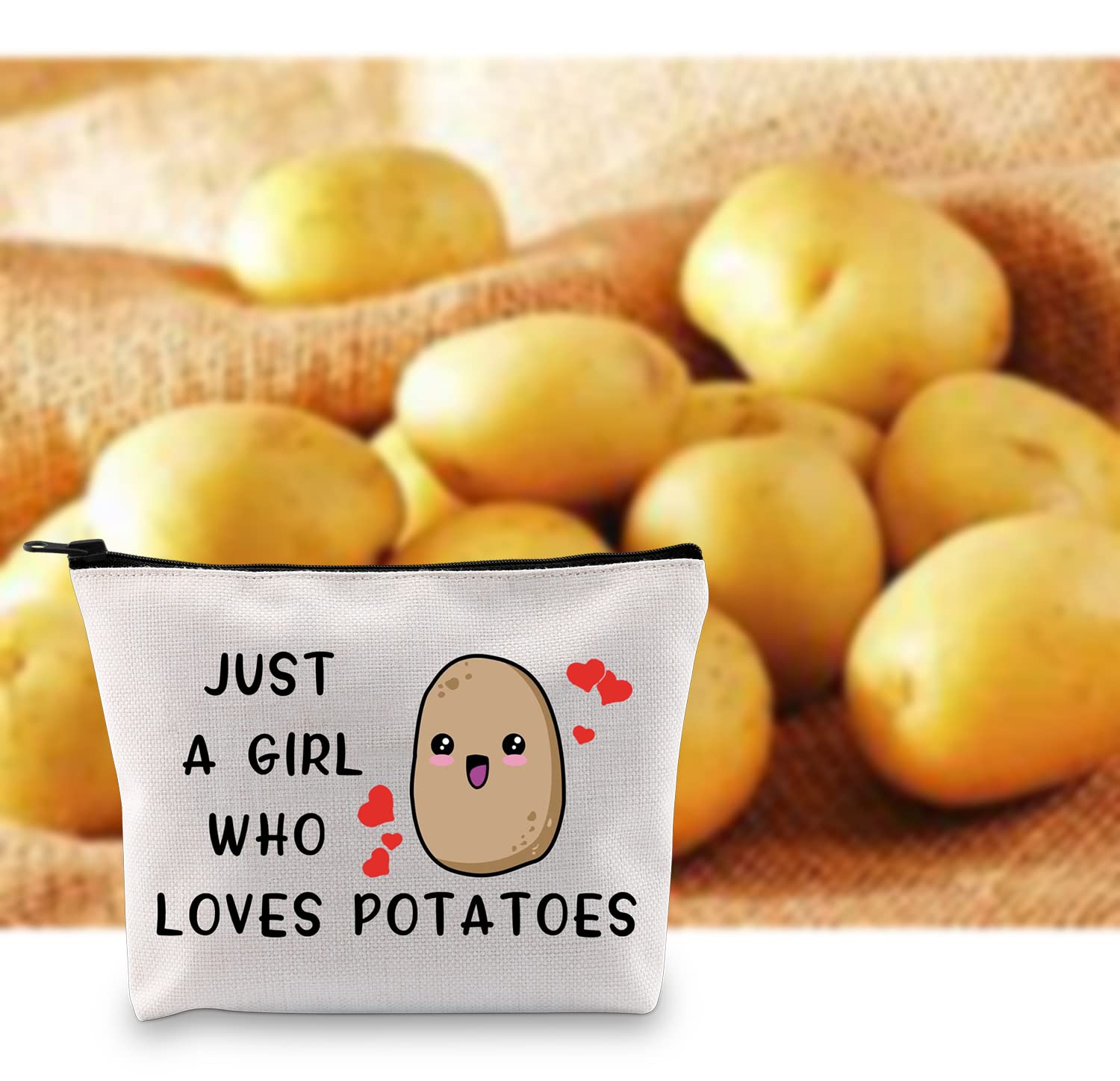 G2TUP Potato Lover Gift - Just A Girl Who Loves Potatoes Makeup Bag | Potato Queen Cosmetic Pouch | Food Lover Travel Organizer with Zipper for Women | Perfect for Travel, Gym & Daily Makeup Storage