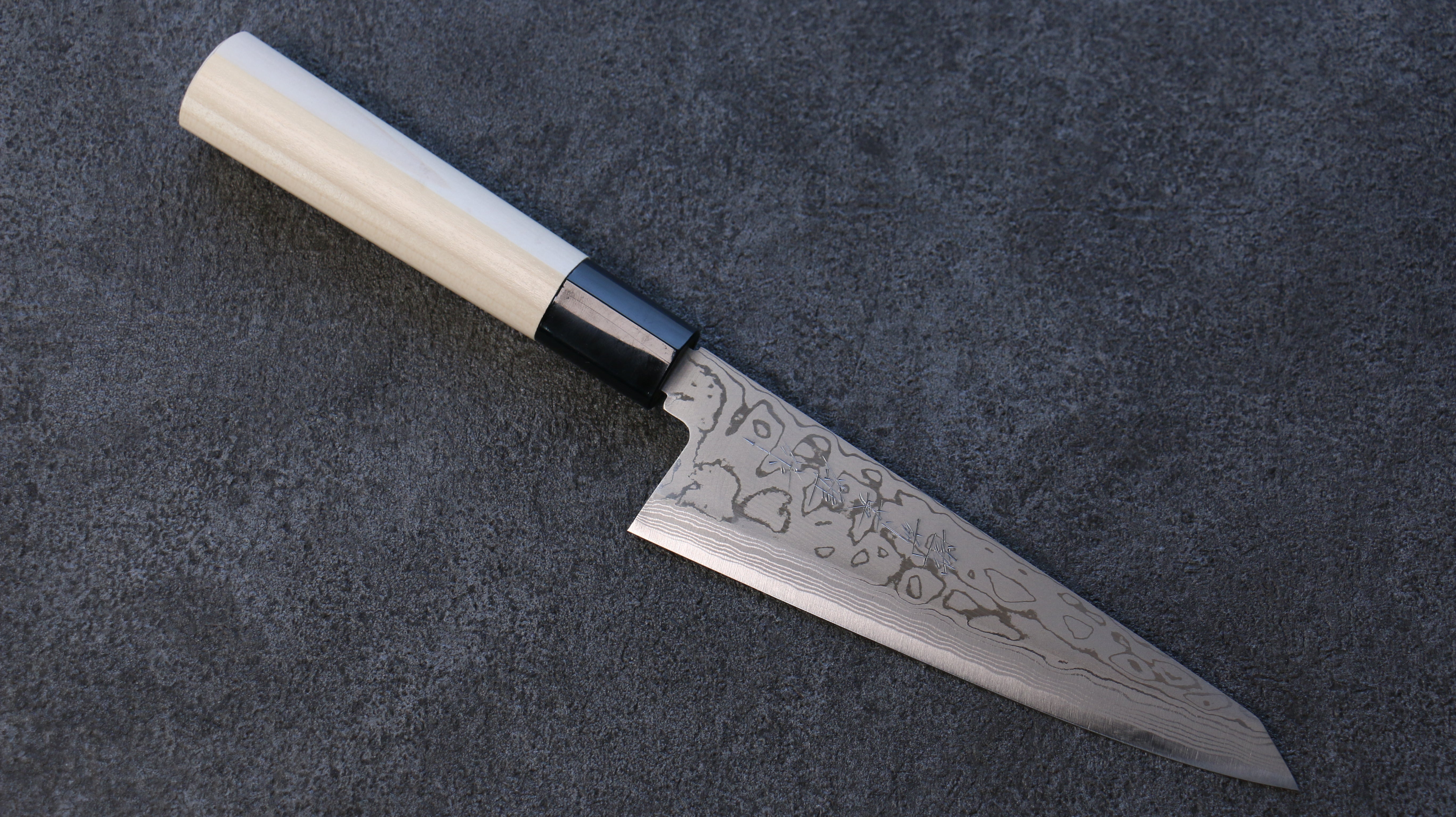 Premium Hideo Kitaoka Blue Steel No.2 Damascus Boning Knife 150mm - Magnolia Wood Handle - Japanese Honesuki for Poultry & Meat Cutting - Perfect for Chefs & Home Cooking