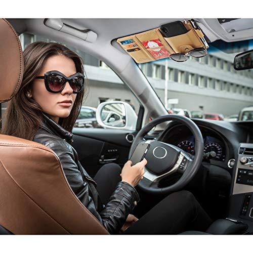 Boao Car Sun Visor Organizer - 2 Pack PU Storage for Sunglasses & Documents - Travel & Commute Use