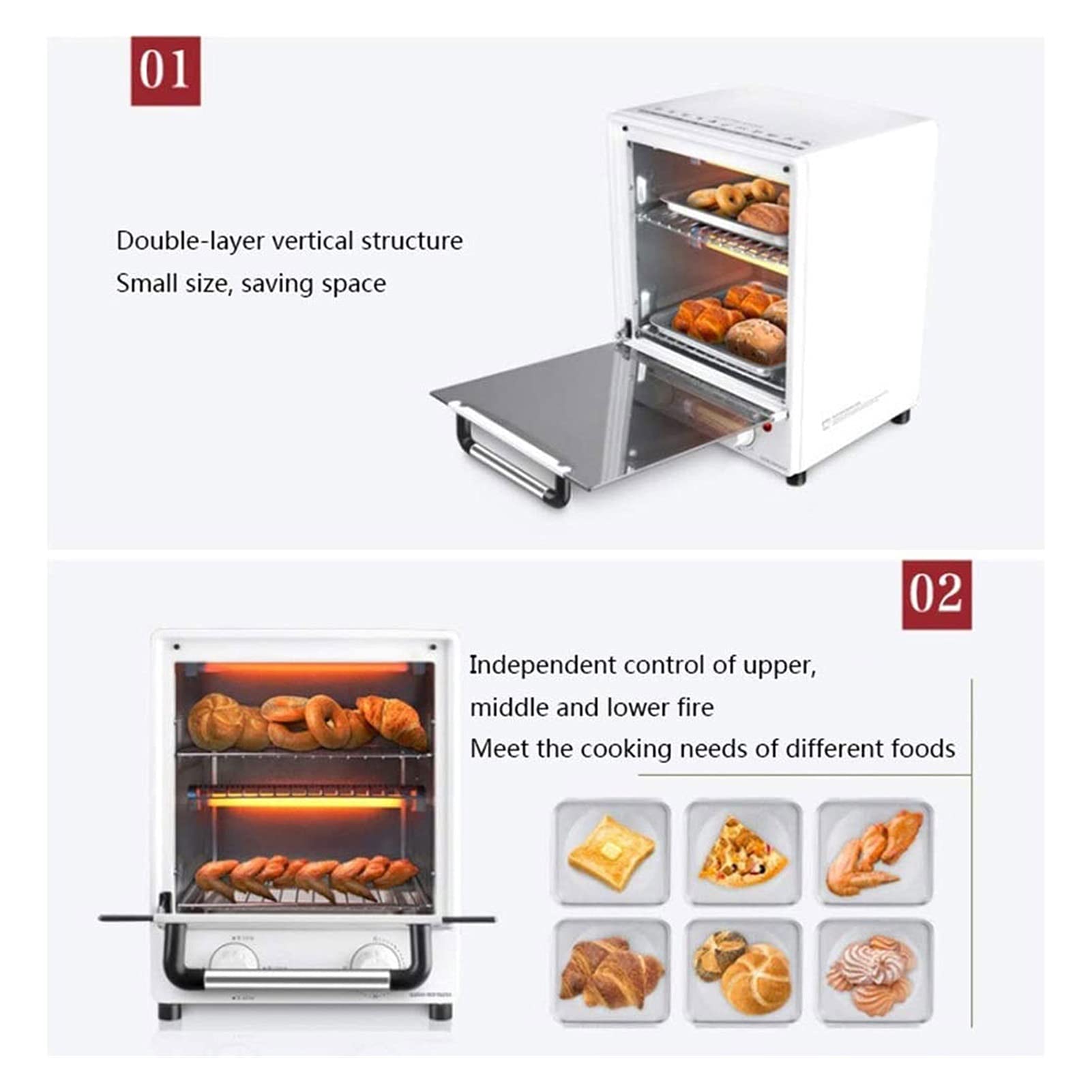 HHWKSJ 8-in-1 Air Fryer Toaster Oven Combo - 800W Countertop Convection Oven for Healthy Frying, Baking, Roasting (Fries, Chicken, Cake, Cookies) - Stainless Steel, Easy to Clean - Perfect for Kitchens, Dorms & Small Apartments