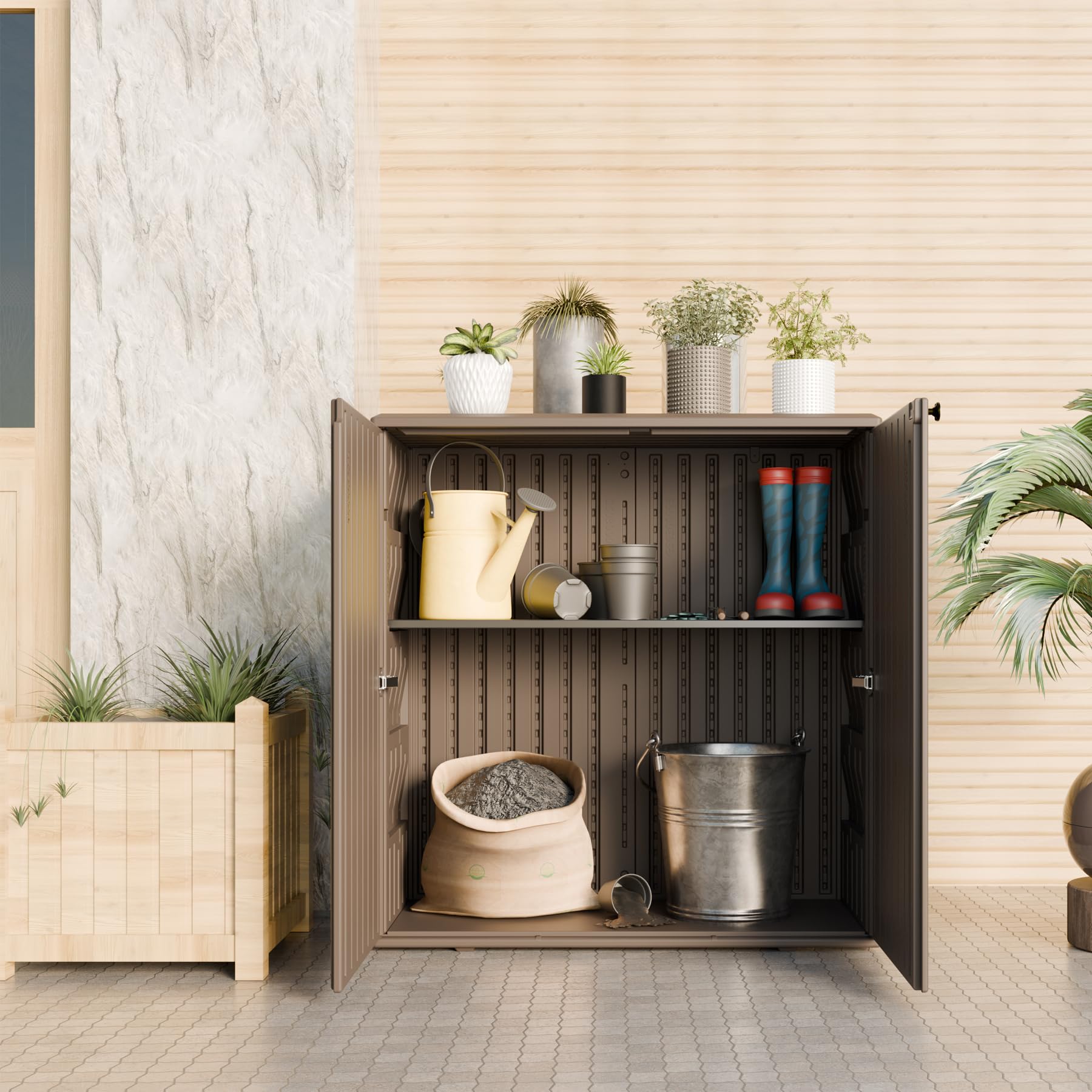 Waterproof Indoor Outdoor Storage Cabinet with 1 Shelf - 34.3