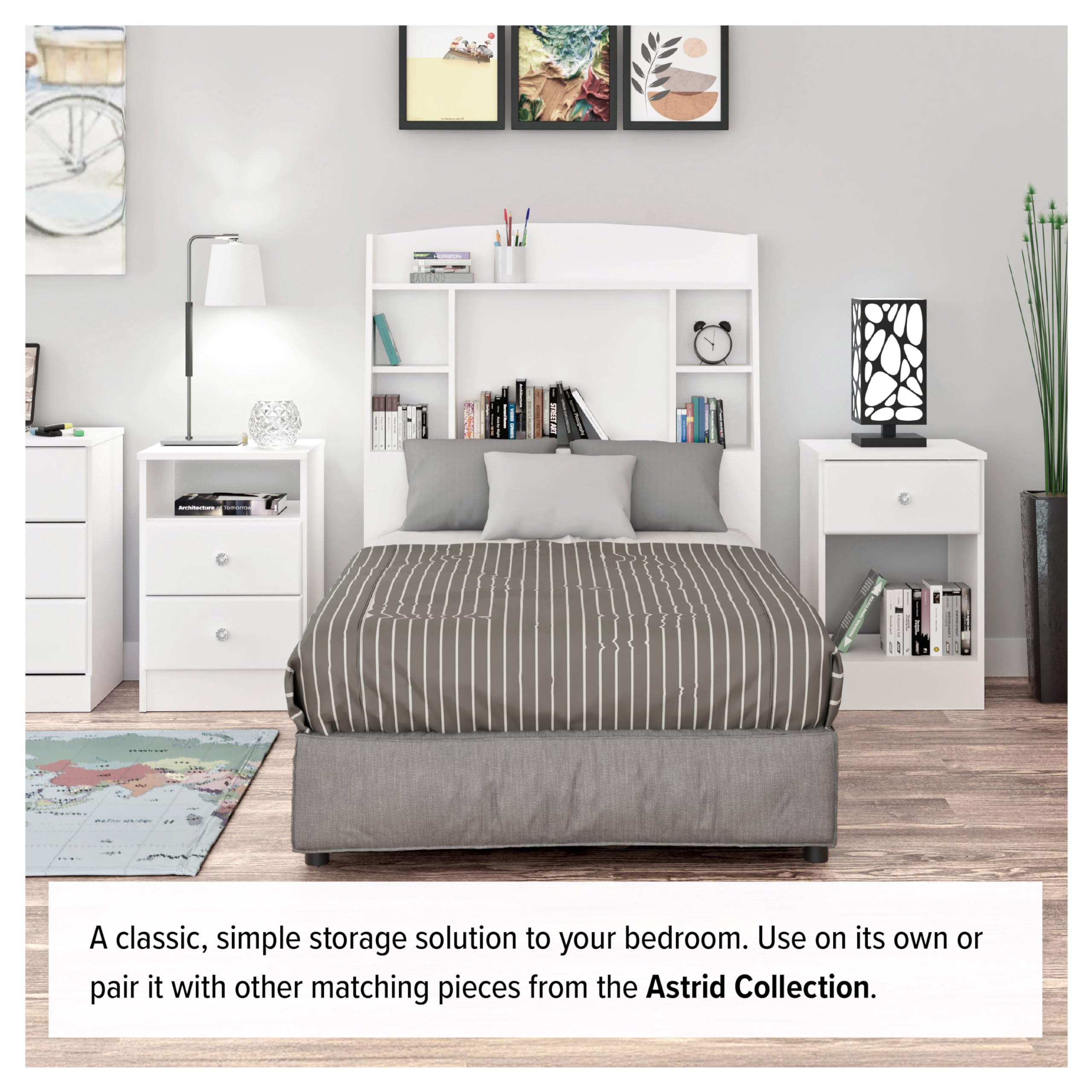 Prepac Astrid 4-Drawer Dresser for Bedroom - White Modern Chest of Drawers with Acrylic Knobs, 18.25