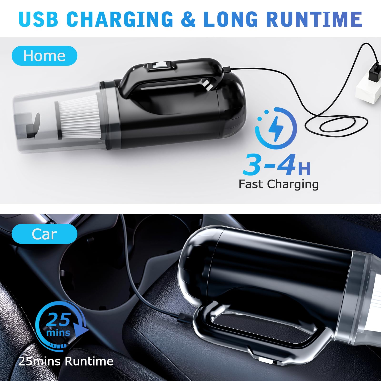 Cordless Handheld Vacuum 12000PA - 3-in-1 Car & Home Cleaner for Carpet, Keyboard
