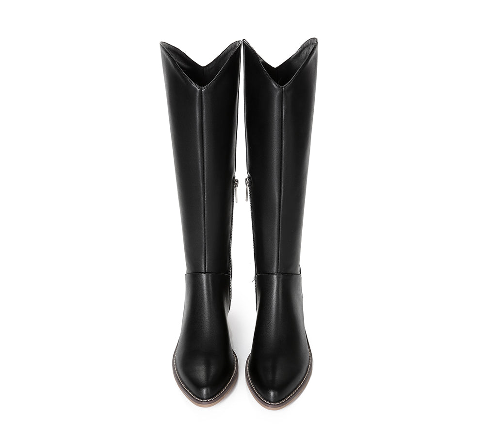 TARRAMARRA® Women's Leather Knee High Boots with Zipper & Block Heel - Catalina Style for Fall Fashion, Office Wear & Night Out