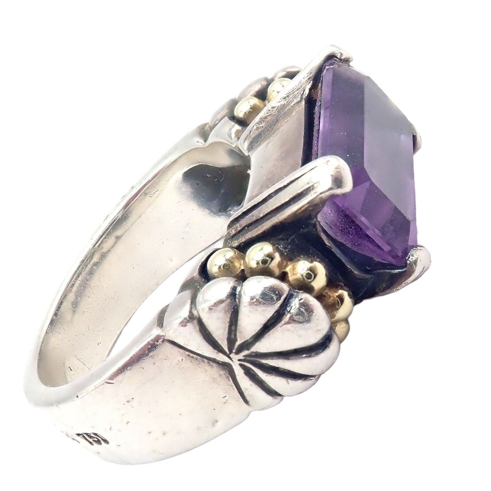 Authentic Lagos Caviar Silver & 18k Yellow Gold Amethyst Ring for Women - Elegant Jewelry Gift for Birthday, Anniversary & Special Occasions