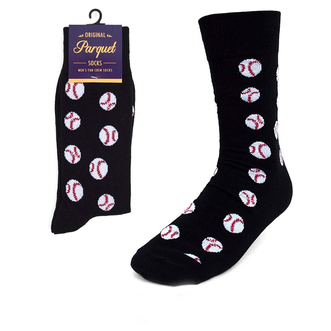 Men's Baseball Novelty Socks - Black, White & Red Striped Crew Socks for Sports Fans | Perfect for Baseball Games, Gifts & Casual Wear