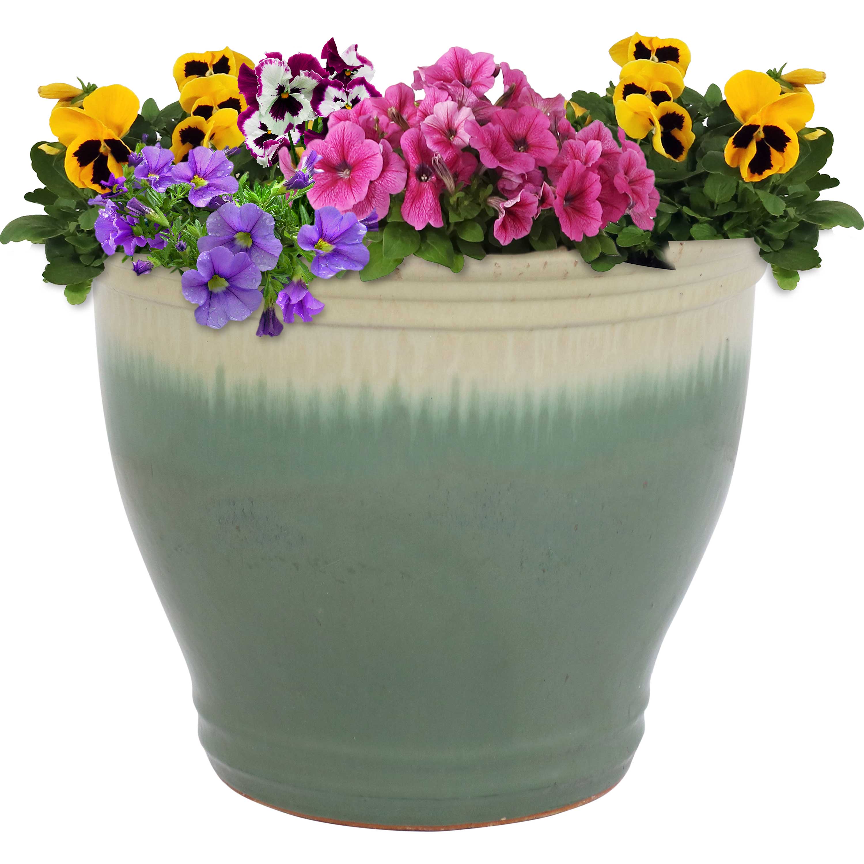 Sunnydaze Studio Round Glazed Ceramic Planter with Drainage Hole - Indoor Outdoor Flower Pot for Plants, Succulents, Herbs - Perfect for Patio, Garden, Balcony Decor