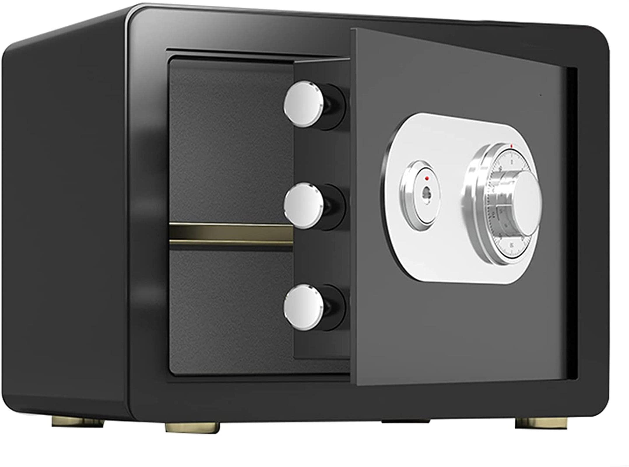 Heavy Duty Steel Home Security Safe Box - Fireproof & Waterproof Anti-Theft Cash Box with Key Lock for Money, Jewelry & Documents - Wall Mountable Safe for Office, Home & Business Use (Tyrant Gold/Black)