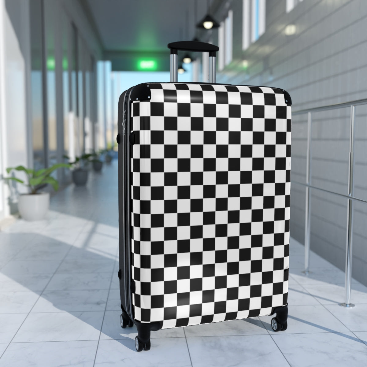 Checkered Hard Shell Cabin Suitcase with 360° Swivel Wheels, Combination Lock & Adjustable Handle - Durable Carry-On Luggage for Air Travel, Business Trips & Weekend Getaways