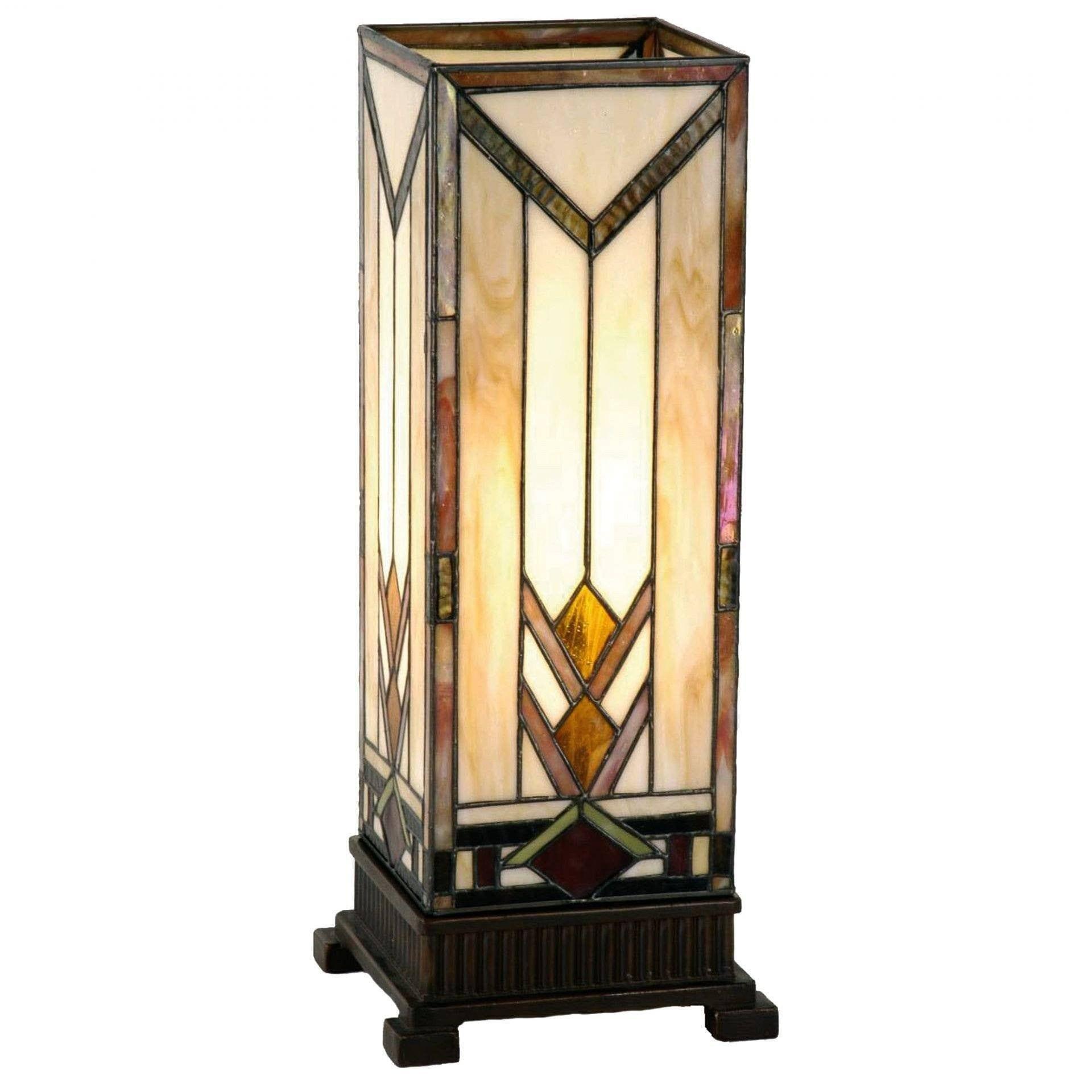 Prairie Tiffany Large Square Table Lamp - Stained Glass Vintage Style Home Decor for Living Room, Bedroom & Office