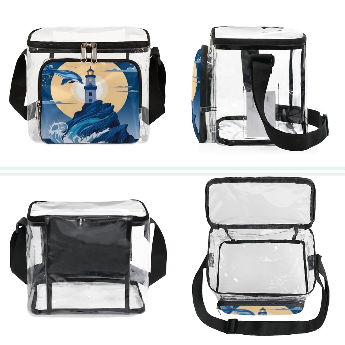 GzLeyigou Clear Tote Bag with Handles - Transparent Shoulder Bag for Outdoor, Travel, Picnic, Concerts & Sports Events | Dolphin Print, Stadium Approved | Perfect for Beach, Shopping & Theme Parks